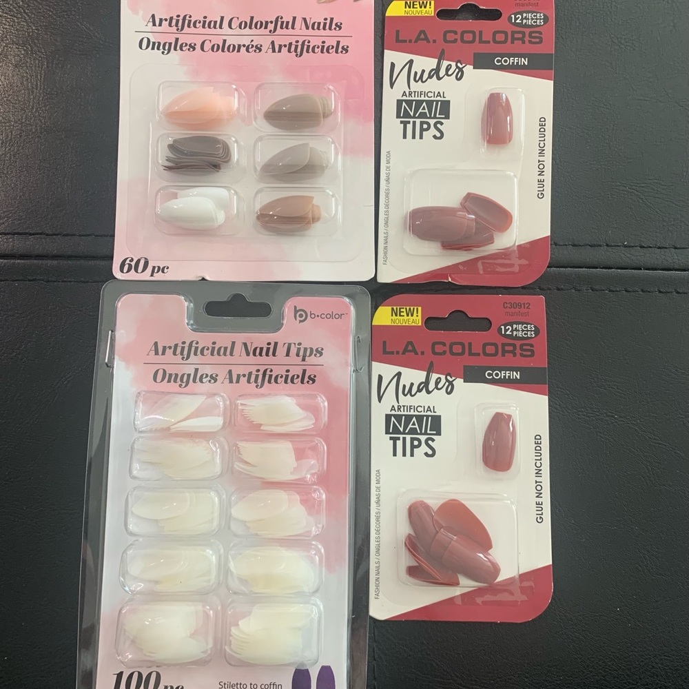 L.A. Colors & B-Color Artificial Nail Tips Sets - Nudes